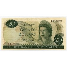 NEW ZEALAND 1967 . TWENTY 20 DOLLARS BANKNOTE . LOW MINTAGE